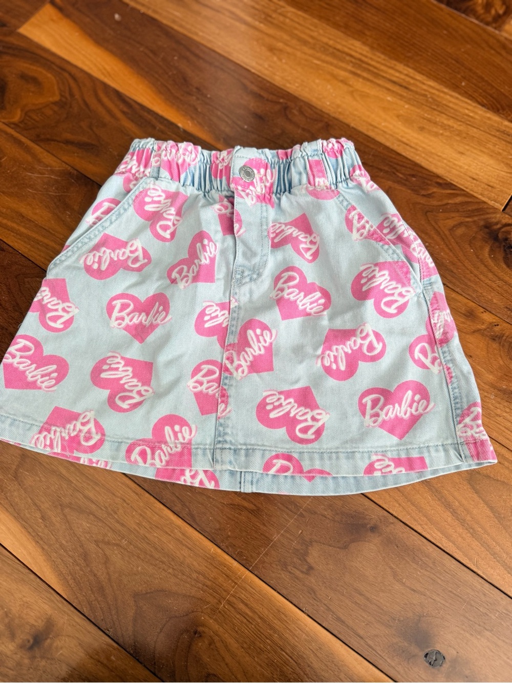 Barbie Pink Heart Print Girls' Denim Skirt size 8-9